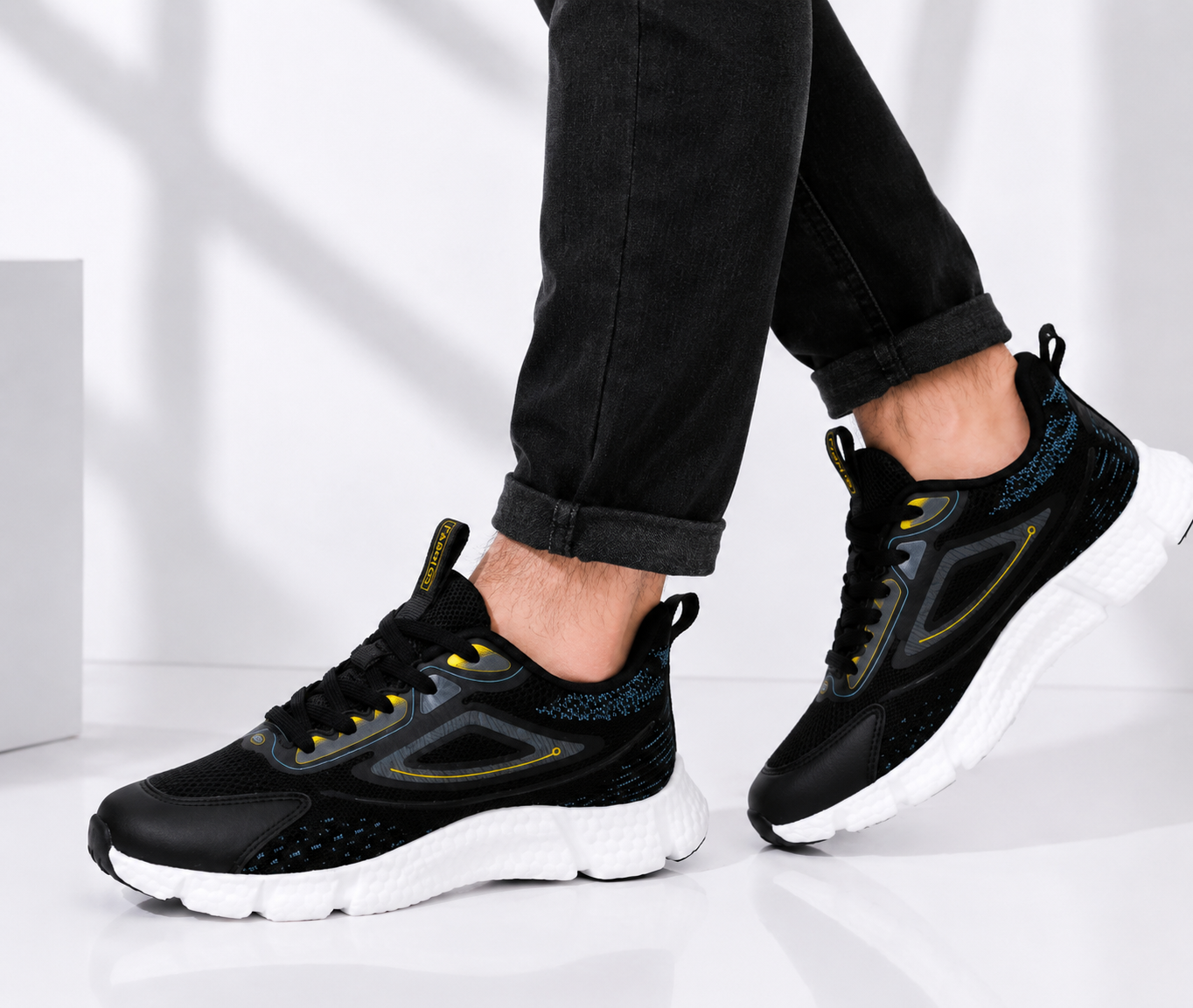 FASH LONI Men's Step Knit Runner – Stealth Grey Yellow-245